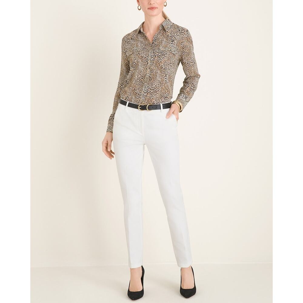 CHICOS | Women’s Animal-Print Shirt Size 2 Large Long Sleeve Button Down Blouse - Picture 1 of 12
